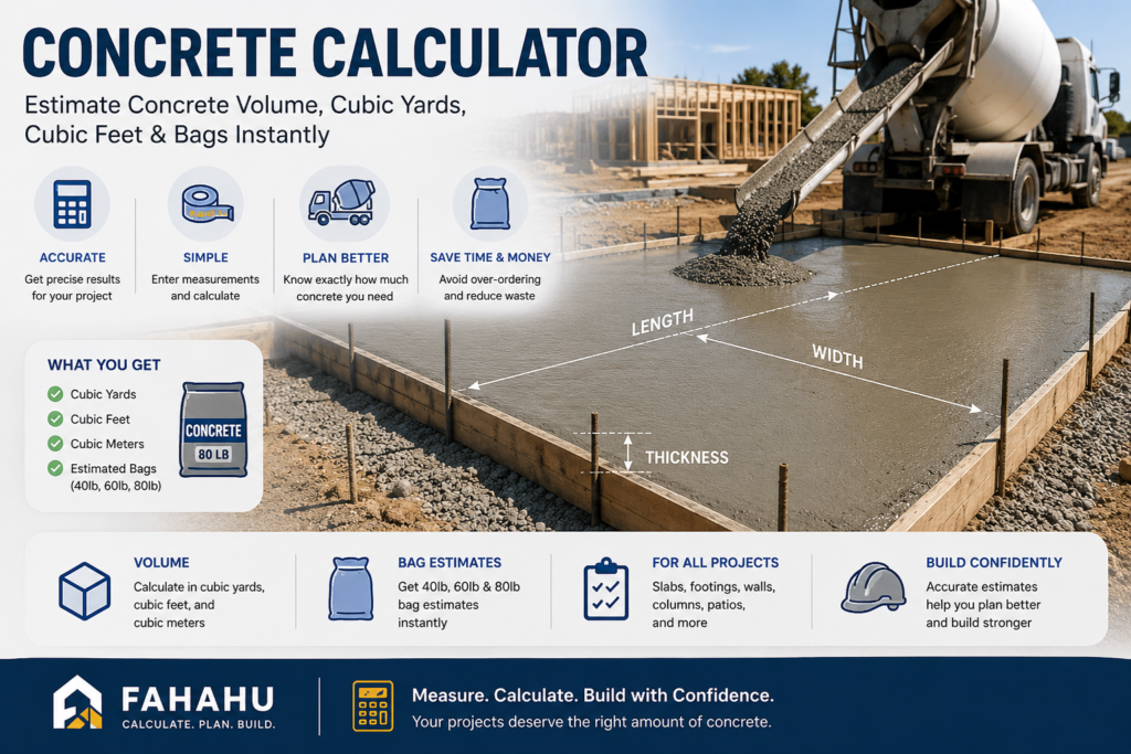 Concrete calculator for estimating concrete volume